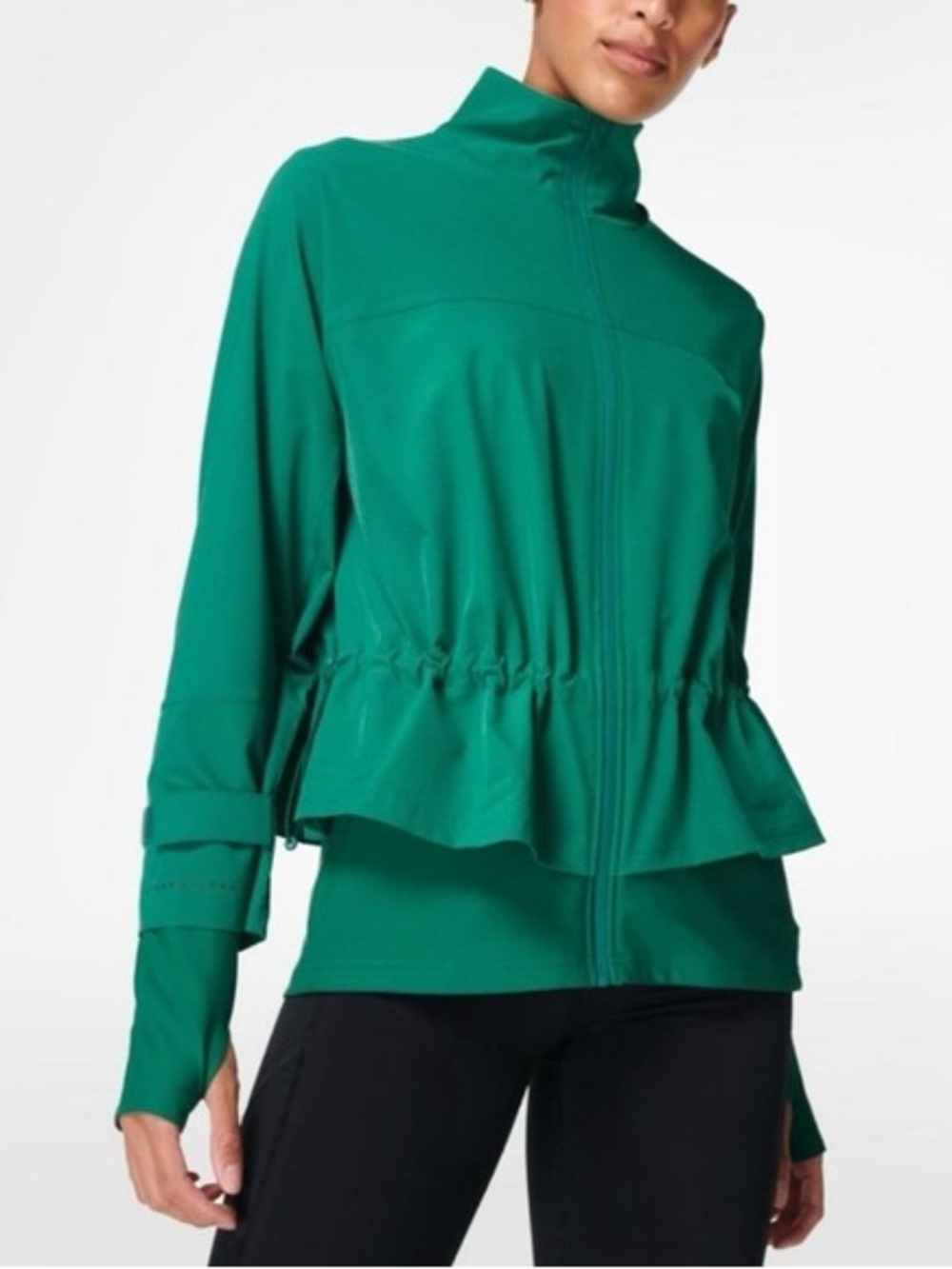 Sweaty Betty Fast Lane green running casual full zip track jacket women’s size M